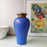 Vase bleu en faïence vintage, années 80