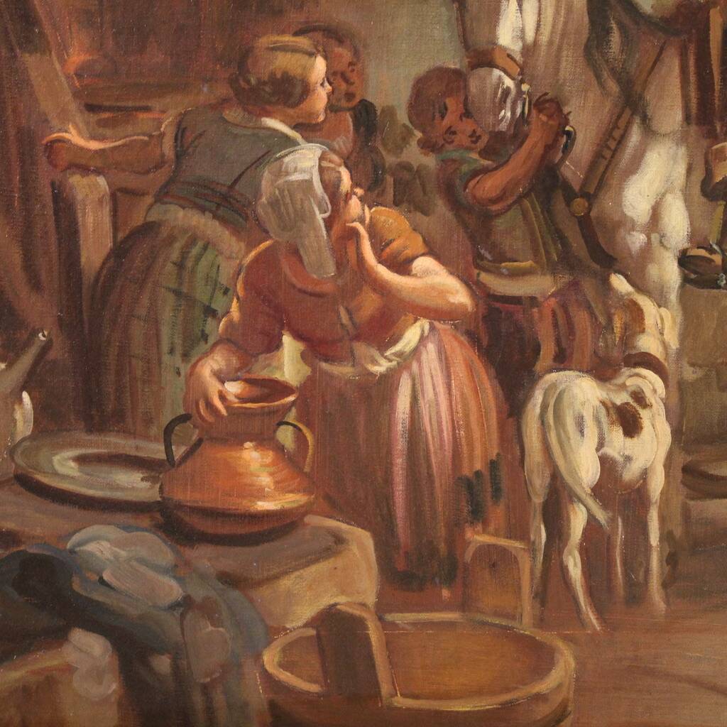 Italian painting signed Mattia Traverso, genre scene