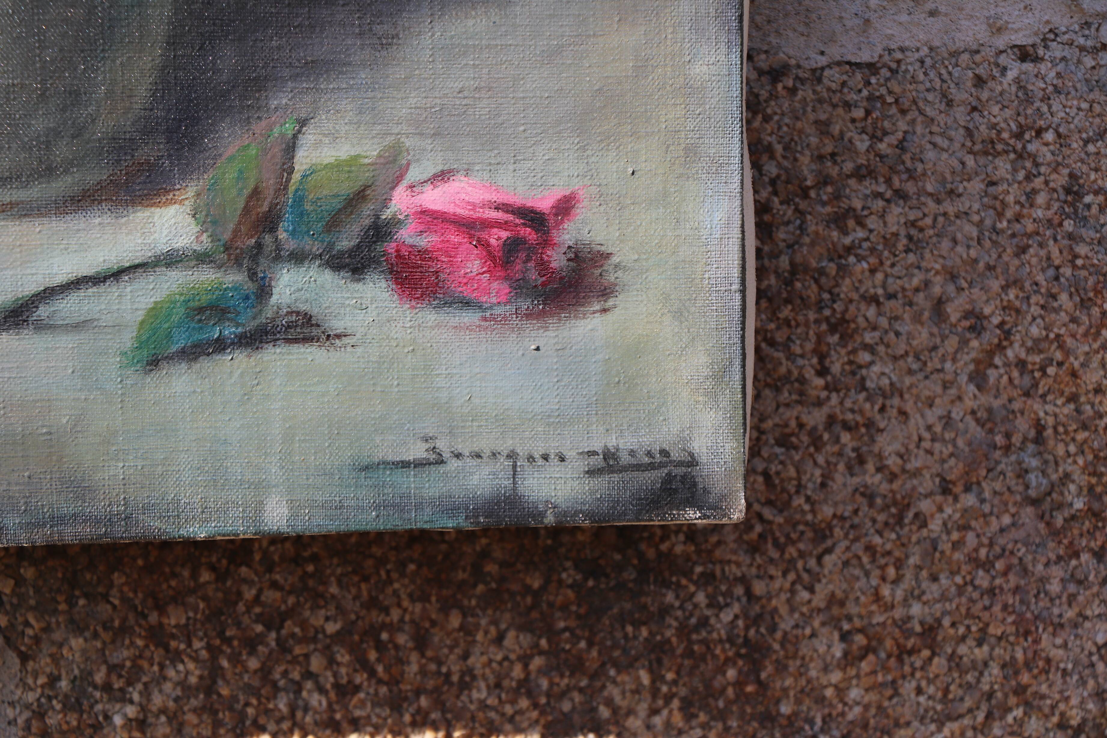 Huile sur toile bouquet de roses nature morte
