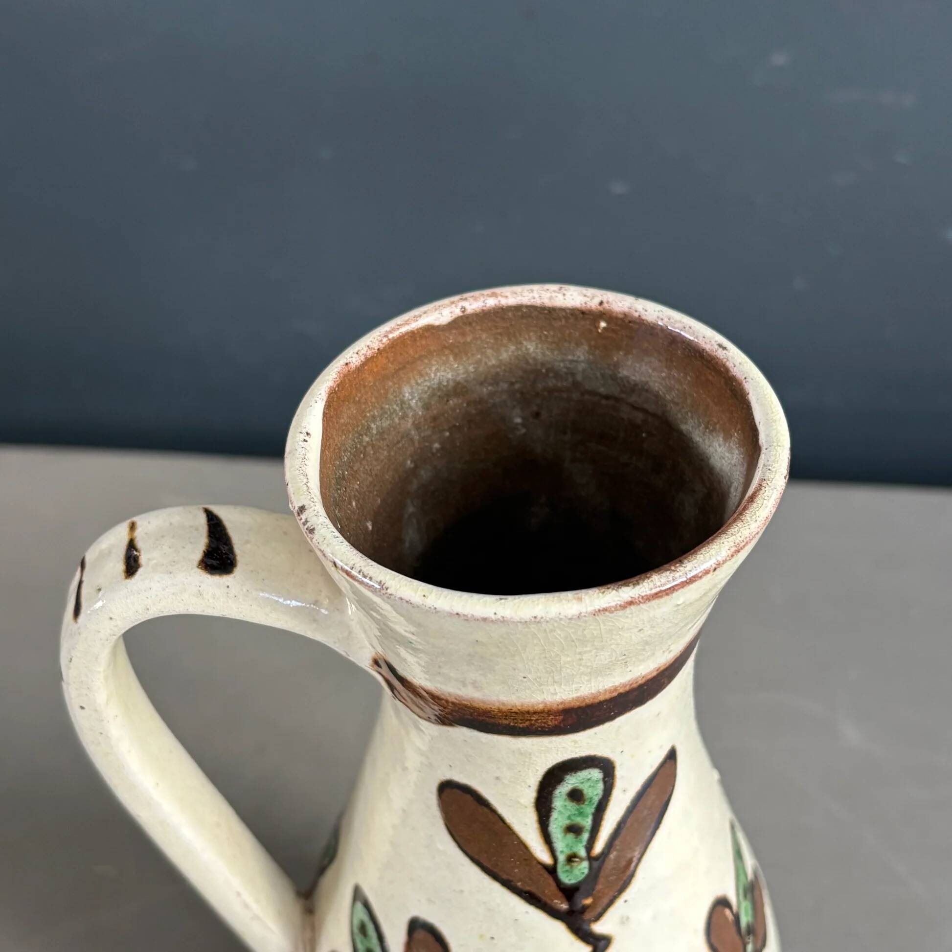 Vintage ceramic vase with handle, glazed with patterns - Ref 1280