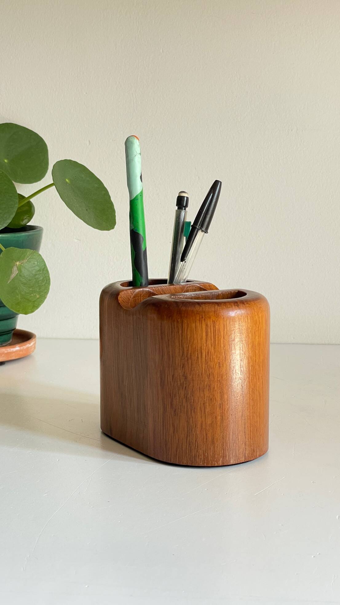 Vintage Teak Pencil Holder