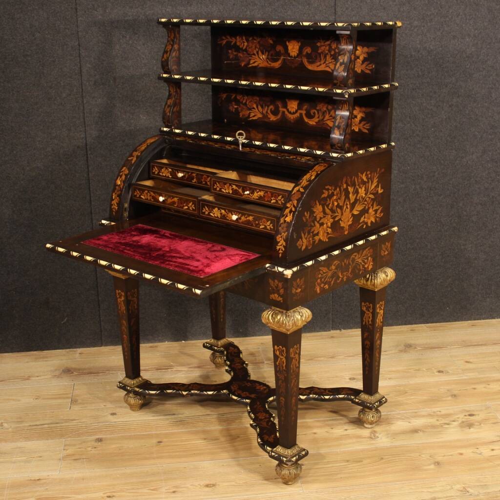 Napoleon III style marquetry cylinder desk