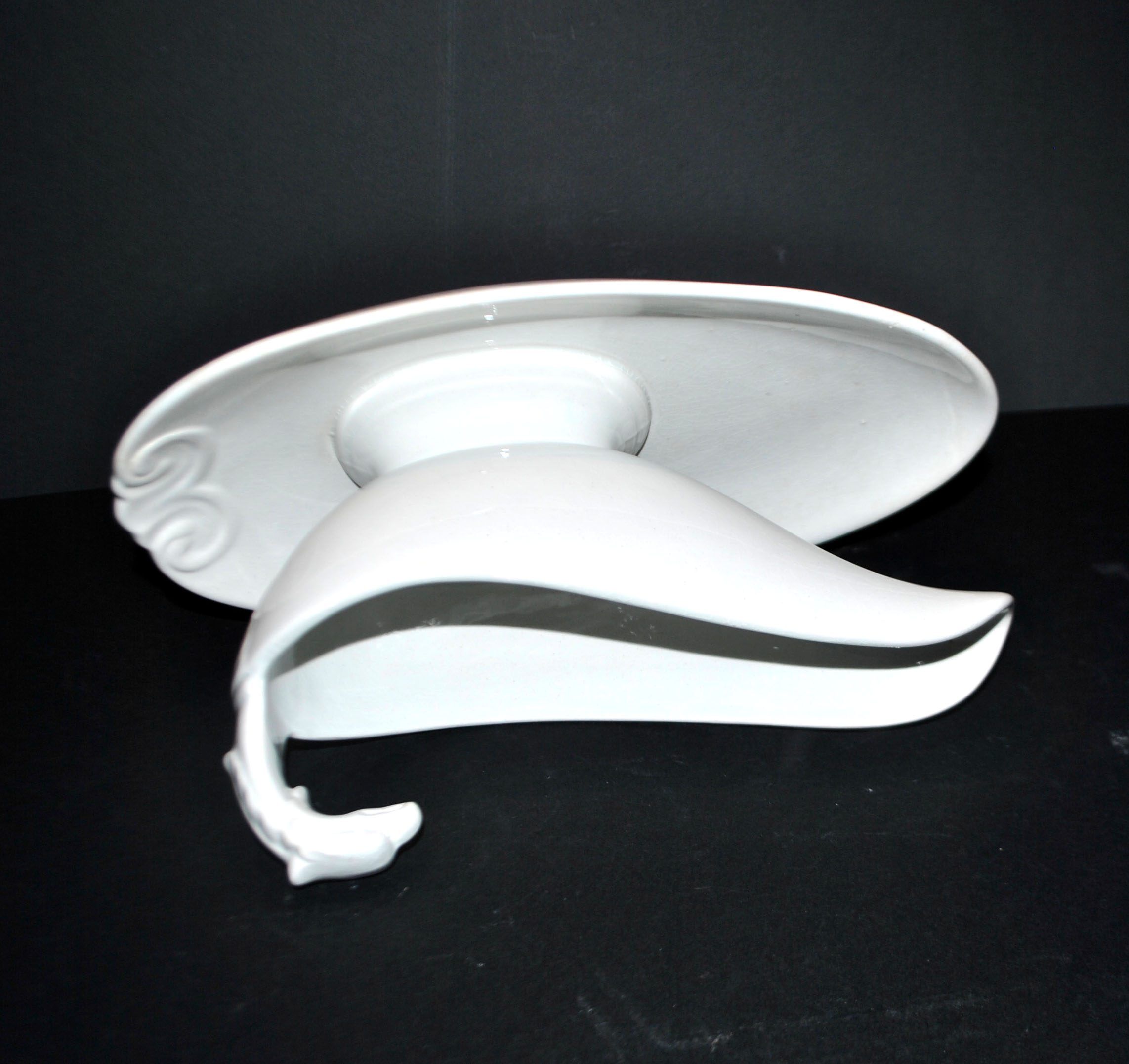 Sarreguemines antique earthenware sauce boat U&C opaque eagle's head