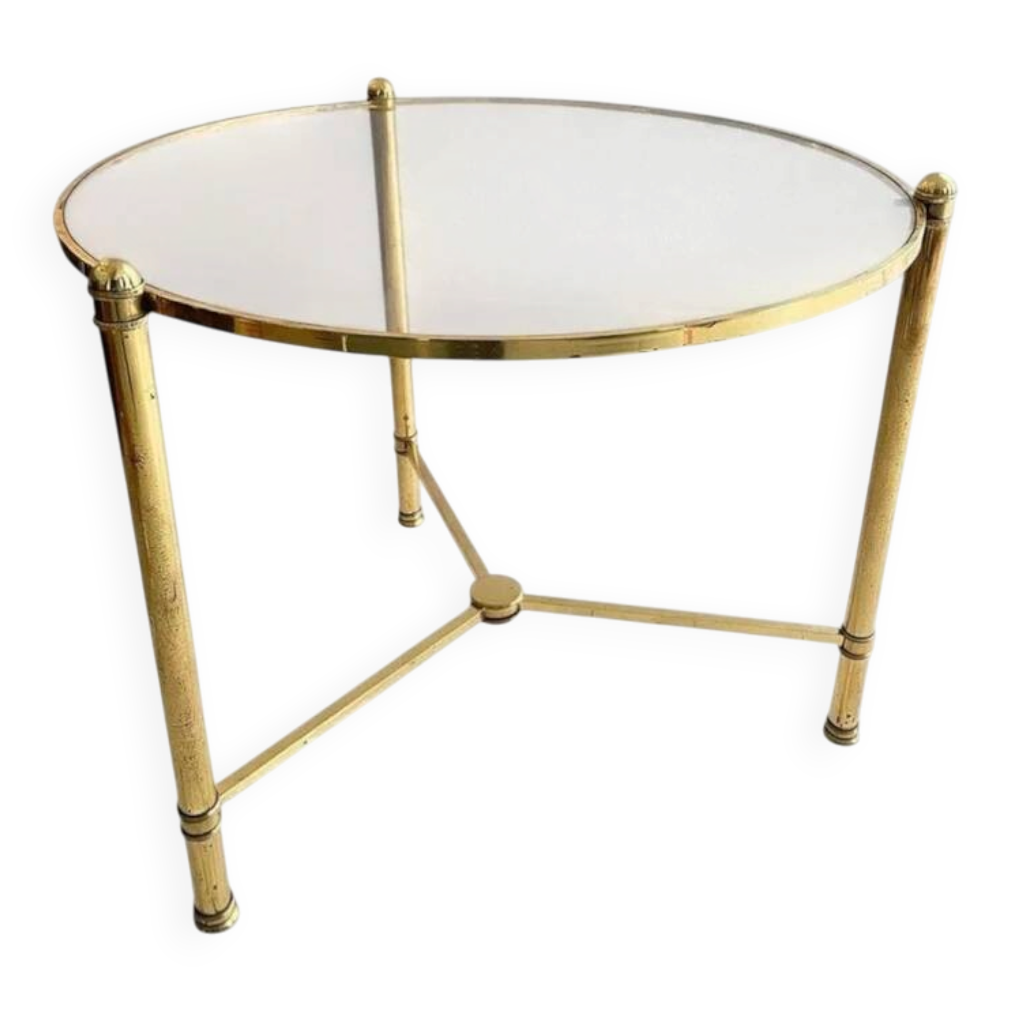 French brass and glass round cocktail table in the style of Maison Baguès