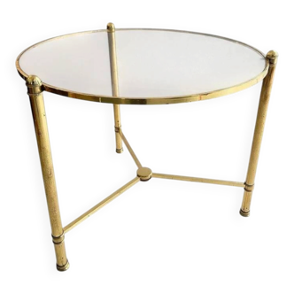 French brass and glass round cocktail table in the style of Maison Baguès