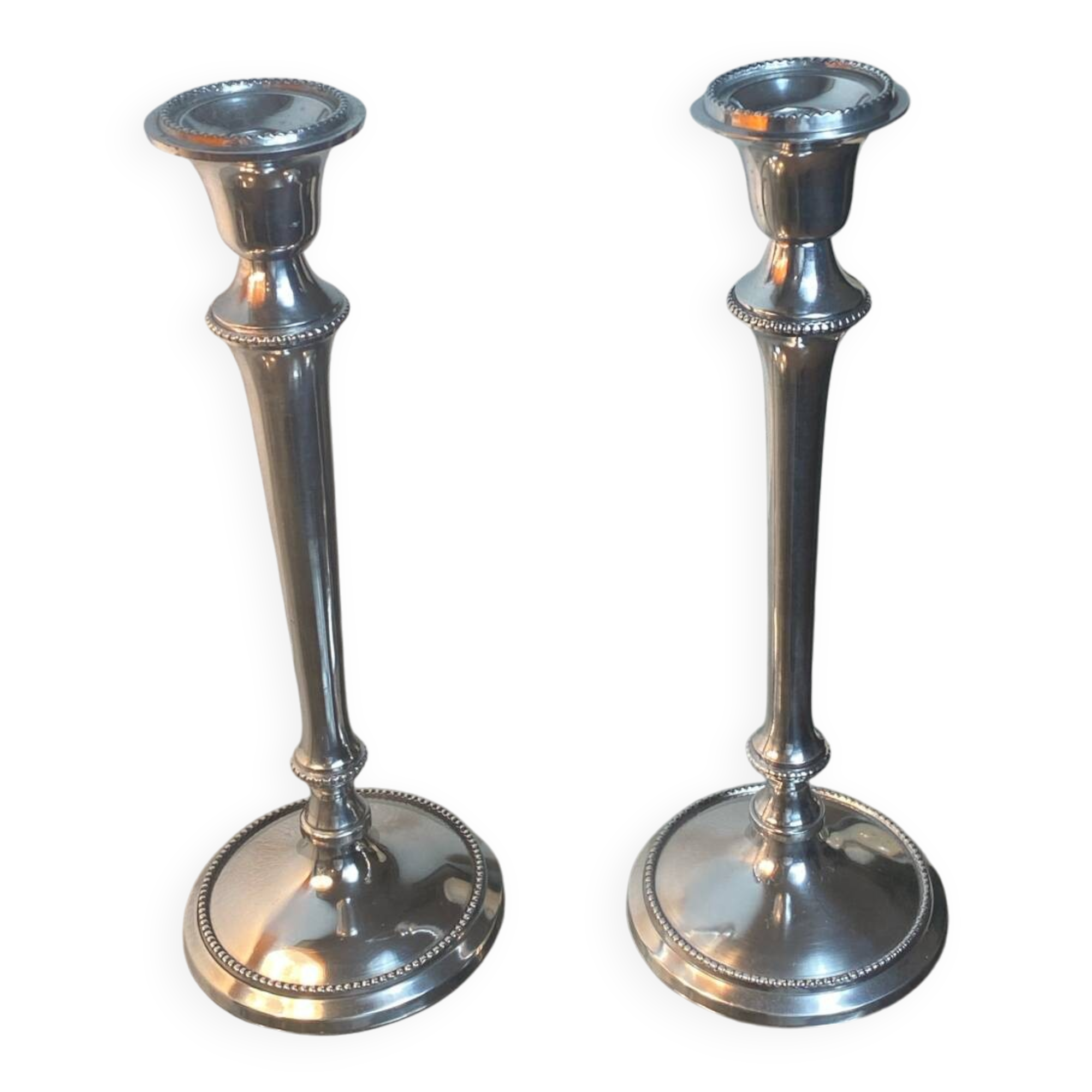 Pair of silver-plated metal candlesticks