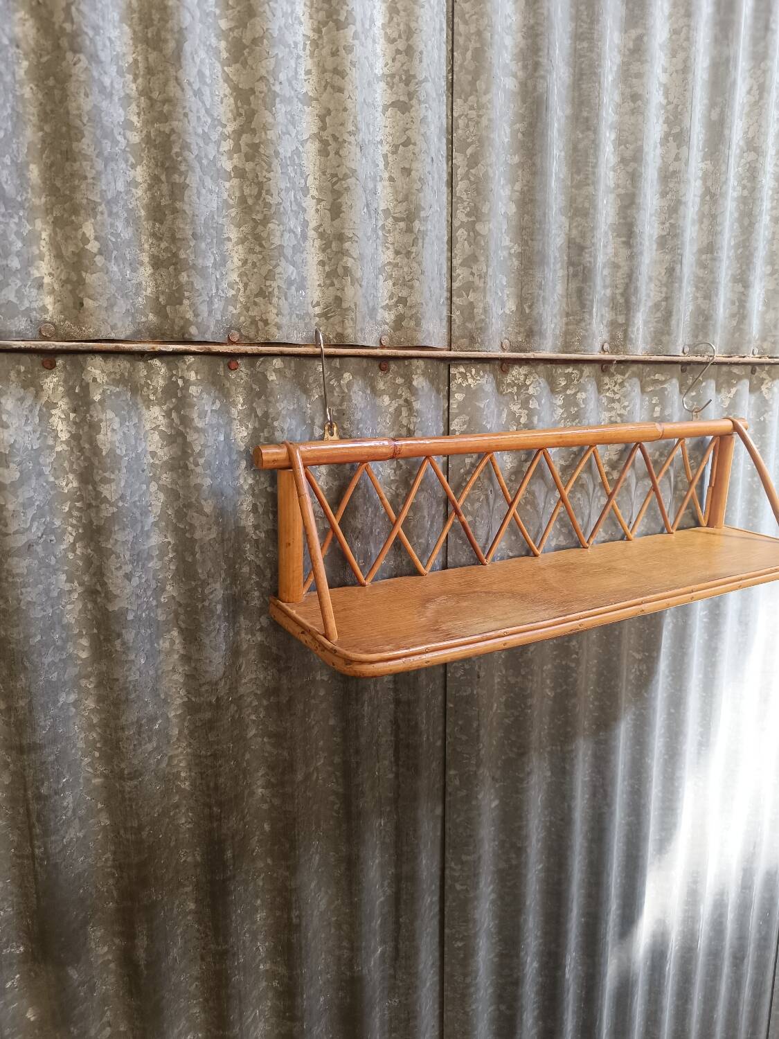 Vintage rattan wicker wall shelf