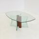 Vintage postmodern coffee table with wavy glass and wooden spheres