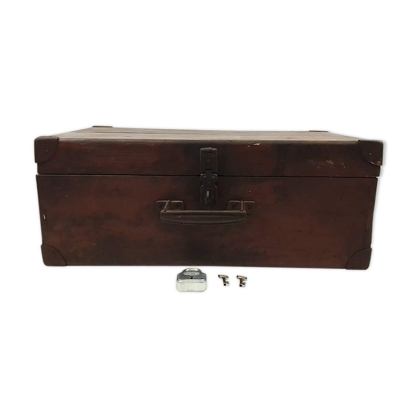 Old wooden suitcase with a padlock