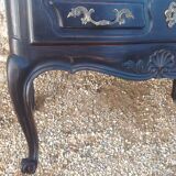 Louis XV style scriban bookcase in black and Basque red patinated cherry wood