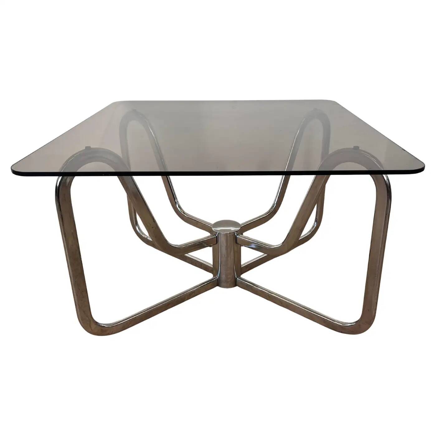 1970s mid-century chrome and smoked glass coffee table