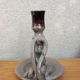 Marbled ceramic cellar rat candle holder signed