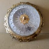 Ceiling lamp glass and vintage gilded metal