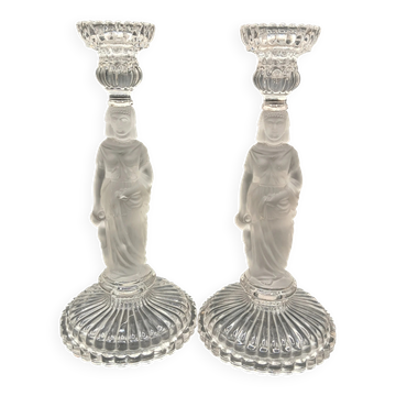 Paire de bougeoirs en cristal - Portieux - Porteuses d'eau - 1900