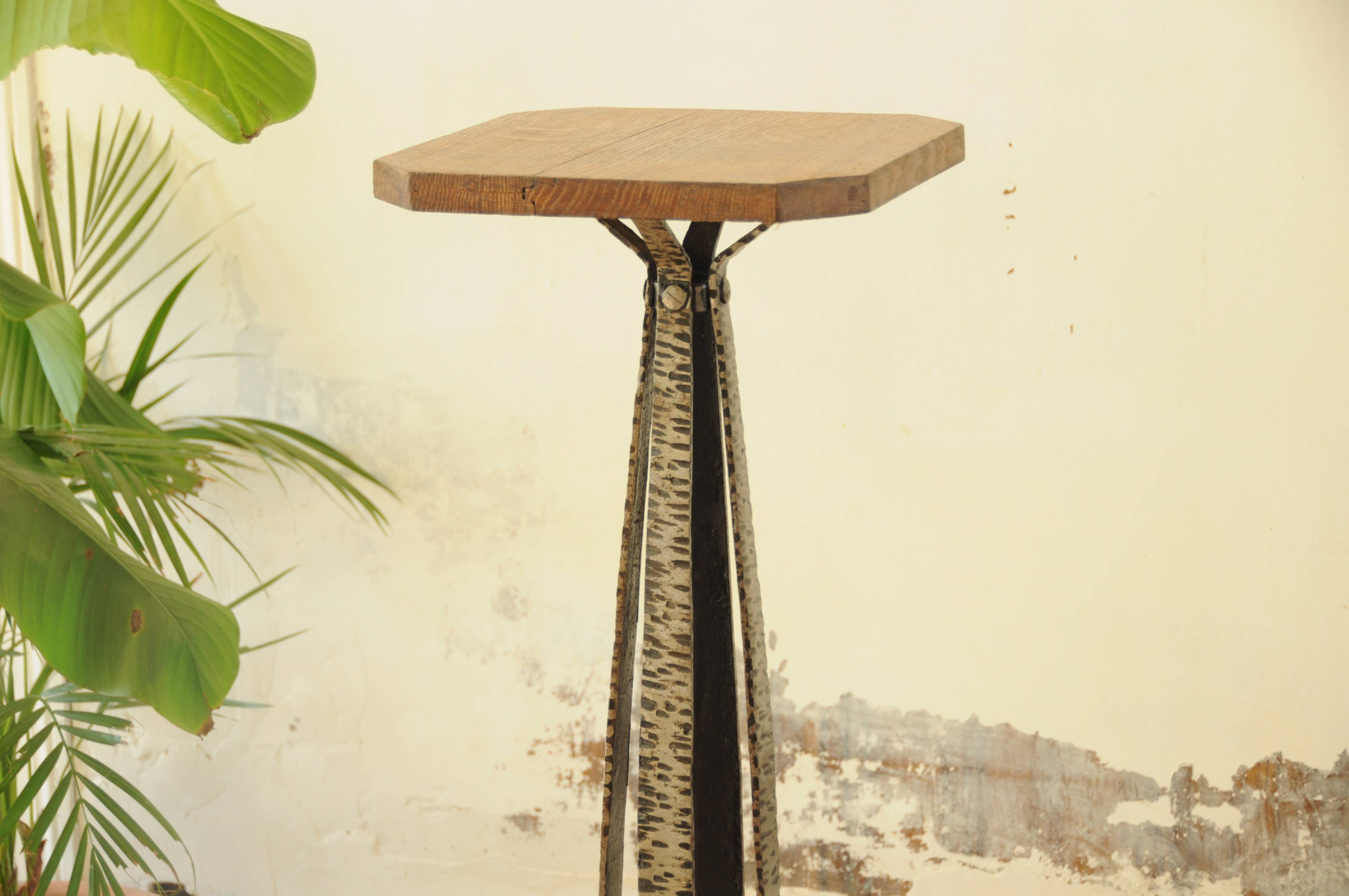 Wrought Iron and Wood Side Table - Art Deco Side Table - Column Furniture