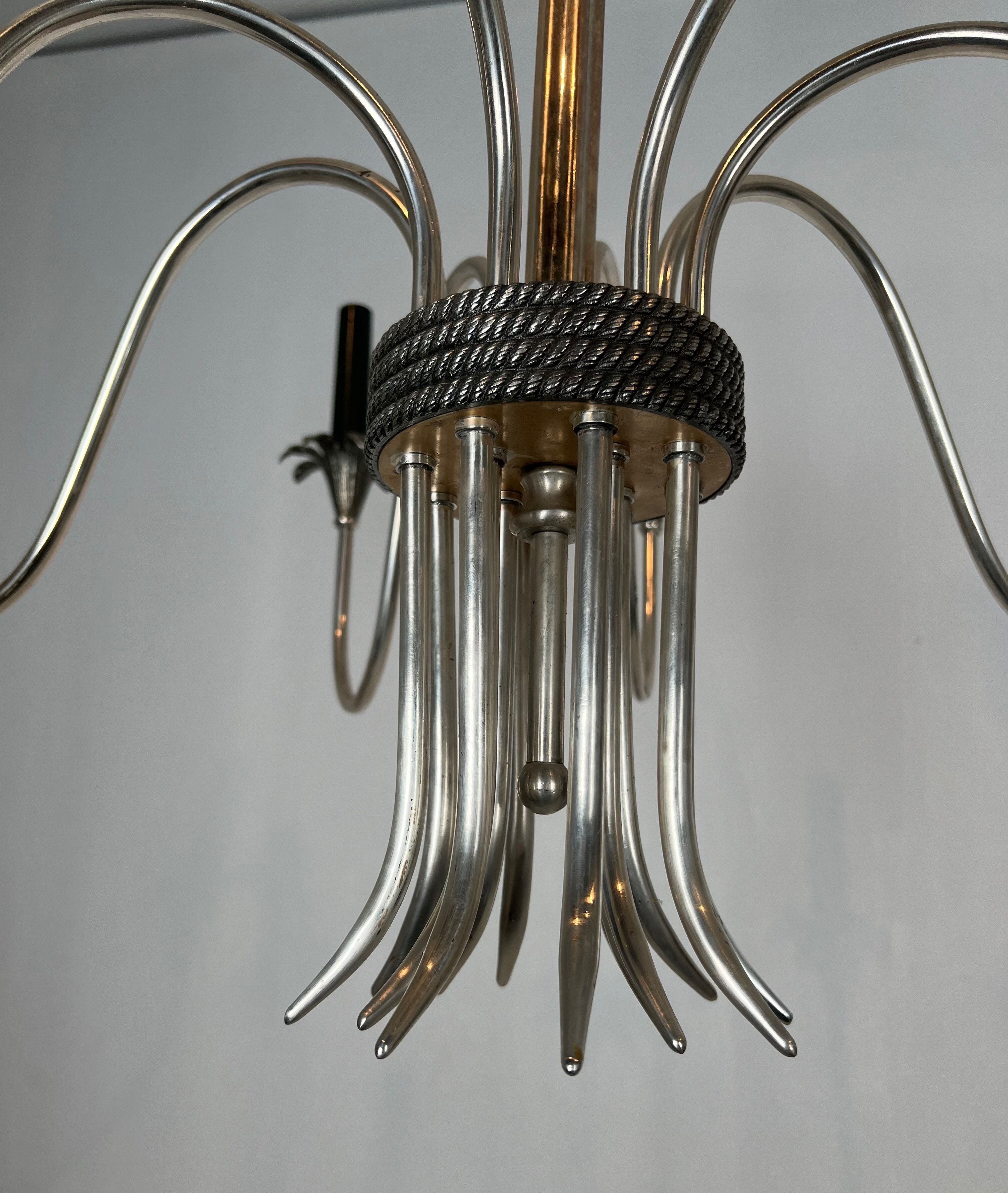 Neoclassical style chandelier in silver-plated metal by the house of Charles.