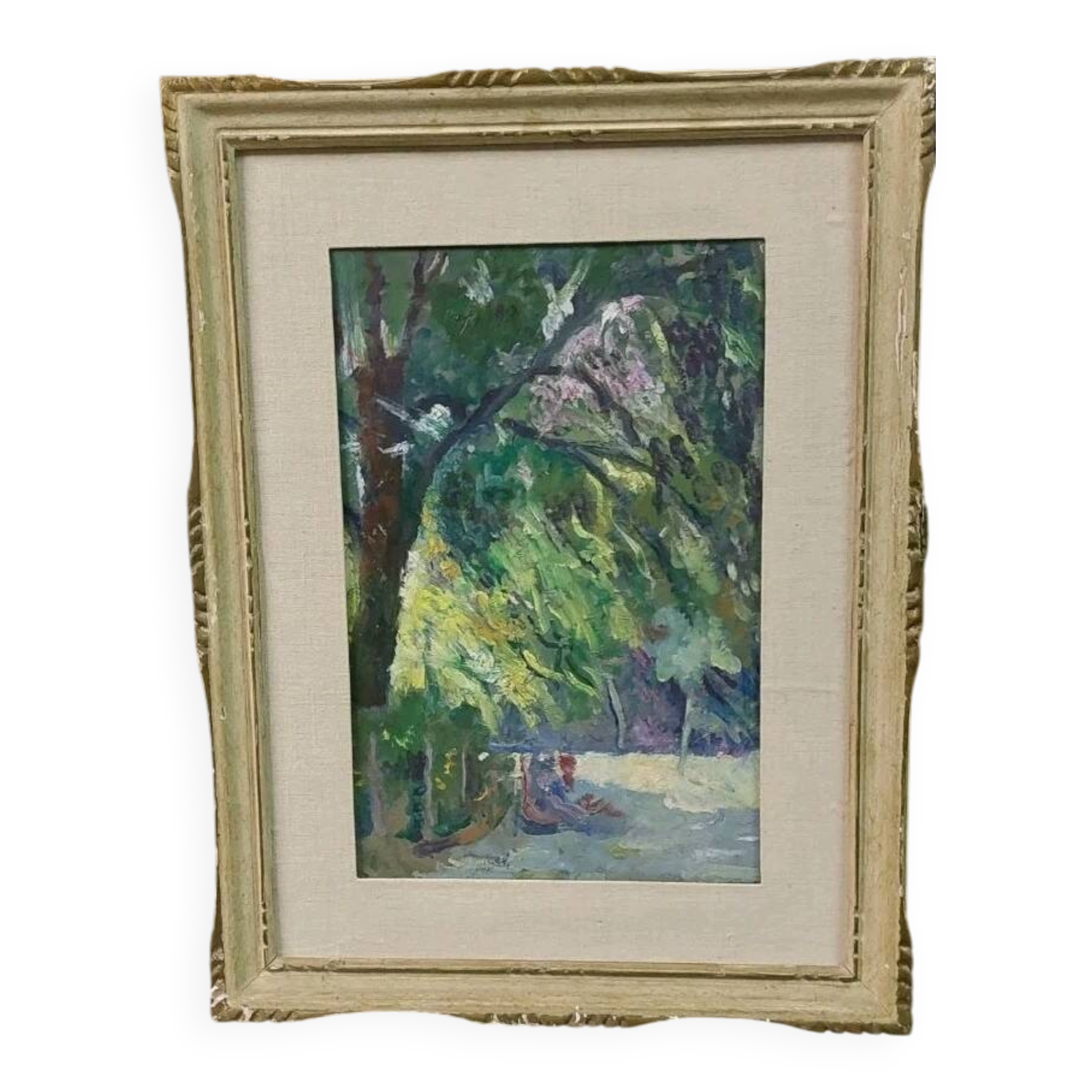 Oil painting on panel early 1900 landscape impressionist frame