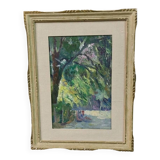 Oil painting on panel early 1900 landscape impressionist frame