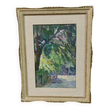 Peinture à l'huile sur panneau début 1900 paysage cadre impressionniste