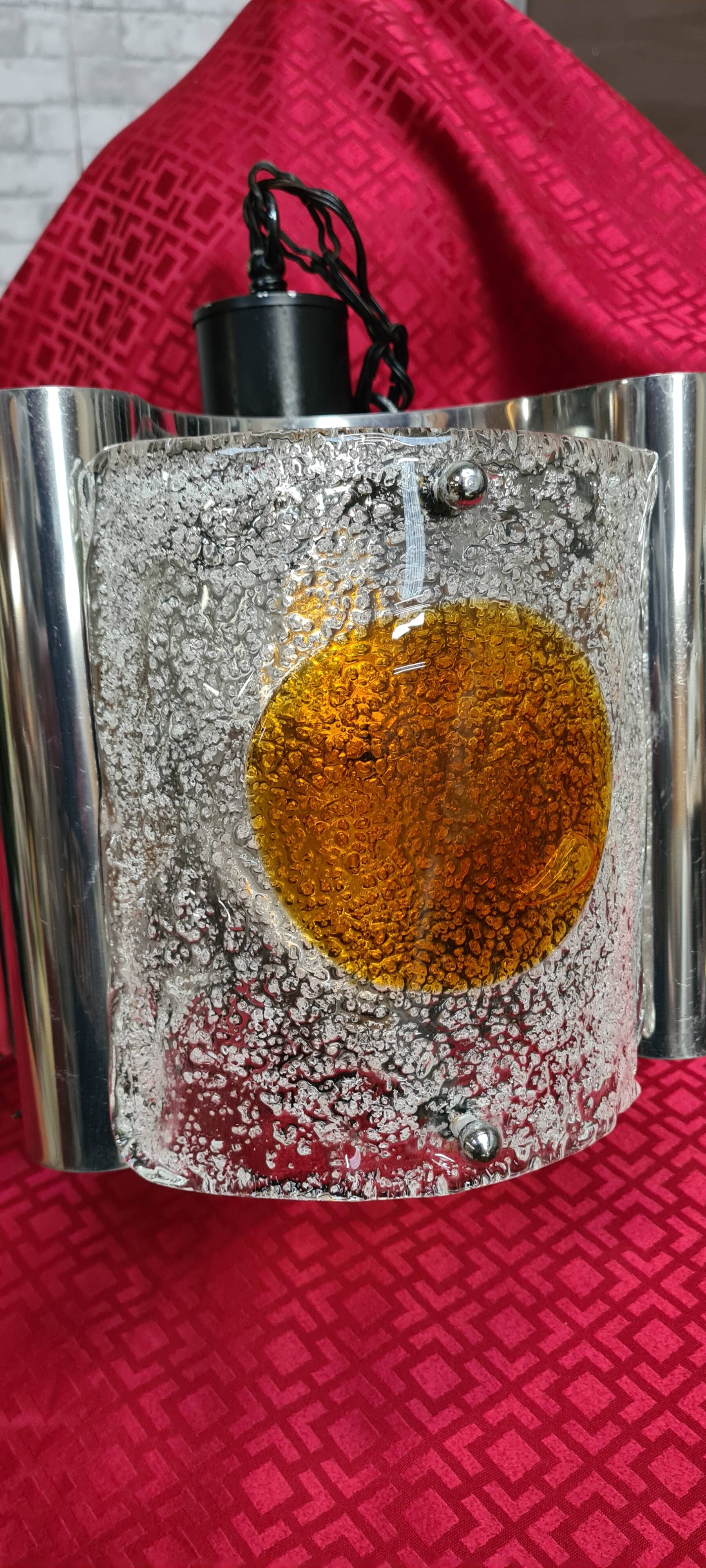 Murano chandelier 1970, Mazzaga chain 55x32x40 chrome and glass