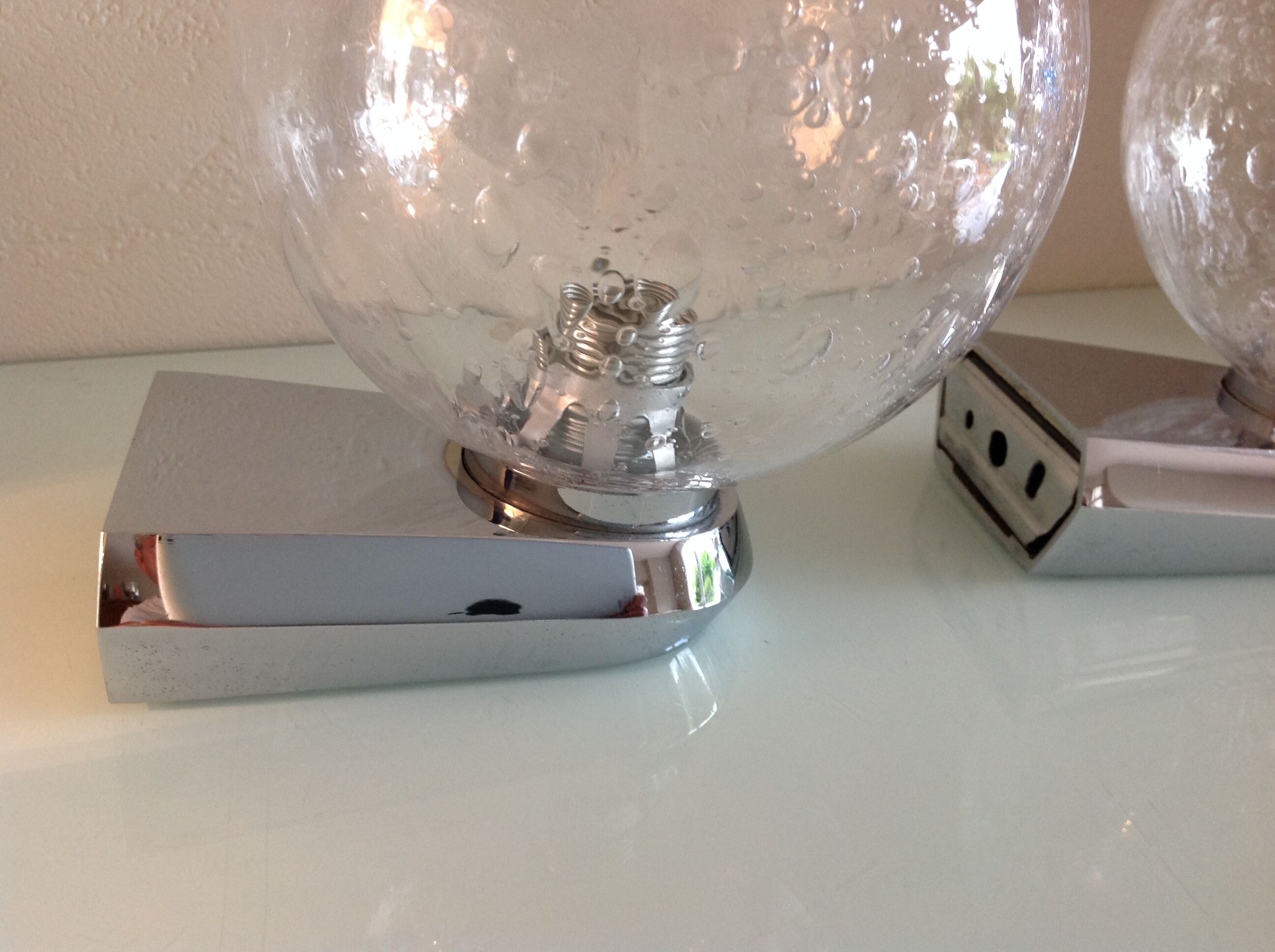 Pair of chrome sconces and crystal globe bubbled by Keuco / vintage 70s