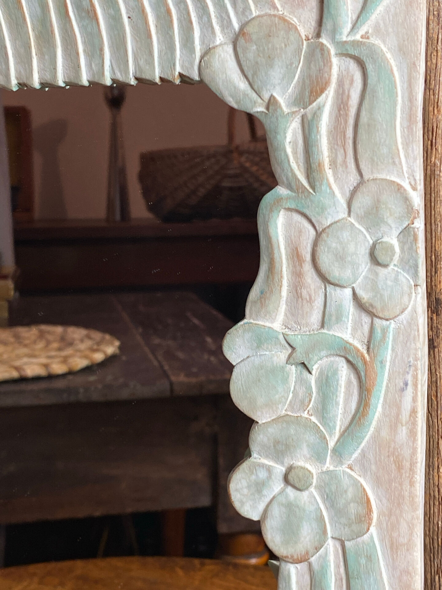 Carved wooden mirror