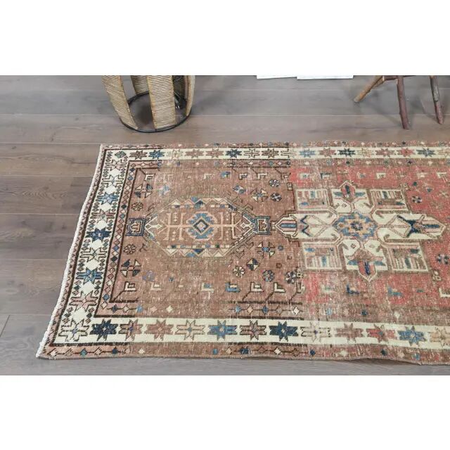 1970s Vintage Persian Handmade Wool Cotton Red Runner Rug 88x329