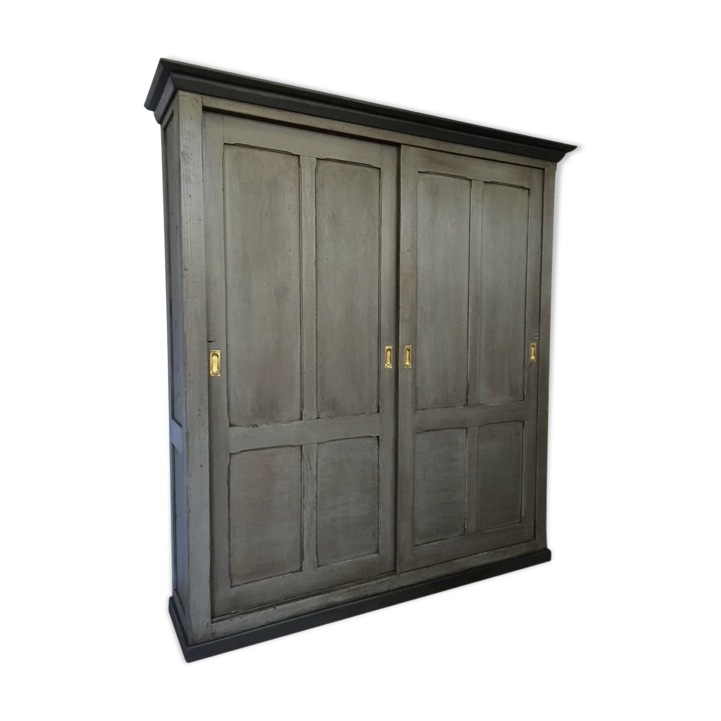 Old wooden cupboard massive sliding doors