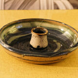 Set of 2 glazed pottery candle holders signed