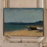 Oil on canvas 20th century beach and fishing boats by G. Carlos
