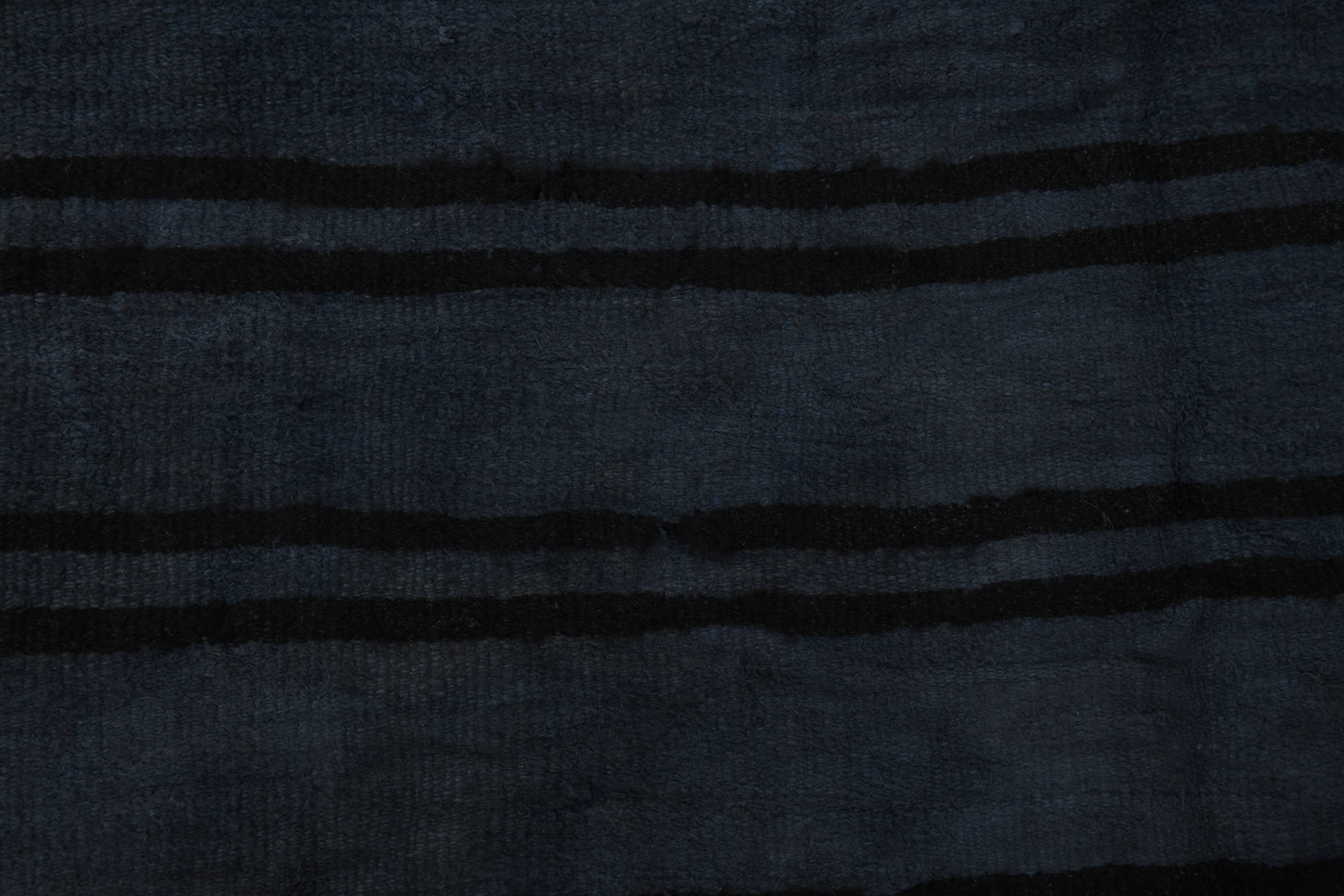 6x8 Navy Blue & Black Striped Kilim Rug, 174x240Cm