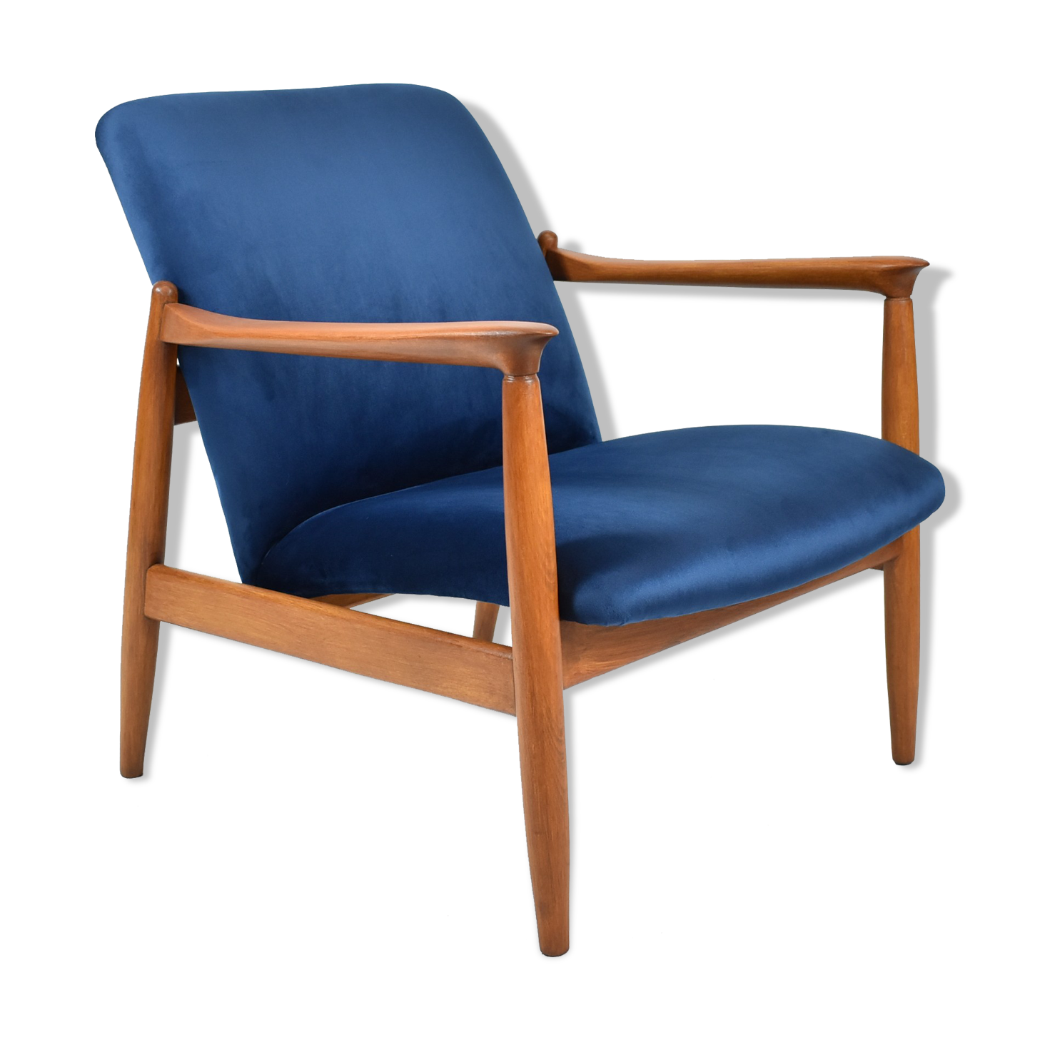 Scandinavian armchair designer E.Homa, refubrished, 1960s, navy blue velvet