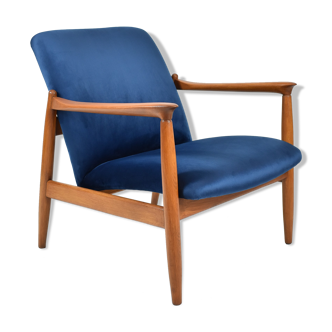 Scandinavian armchair designer E.Homa, refubrished, 1960s, navy blue velvet
