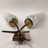 Wall lamp with 2 branches L 30 cm - H 30 cm - Size of embossed and white screen-printed glasses: H 15