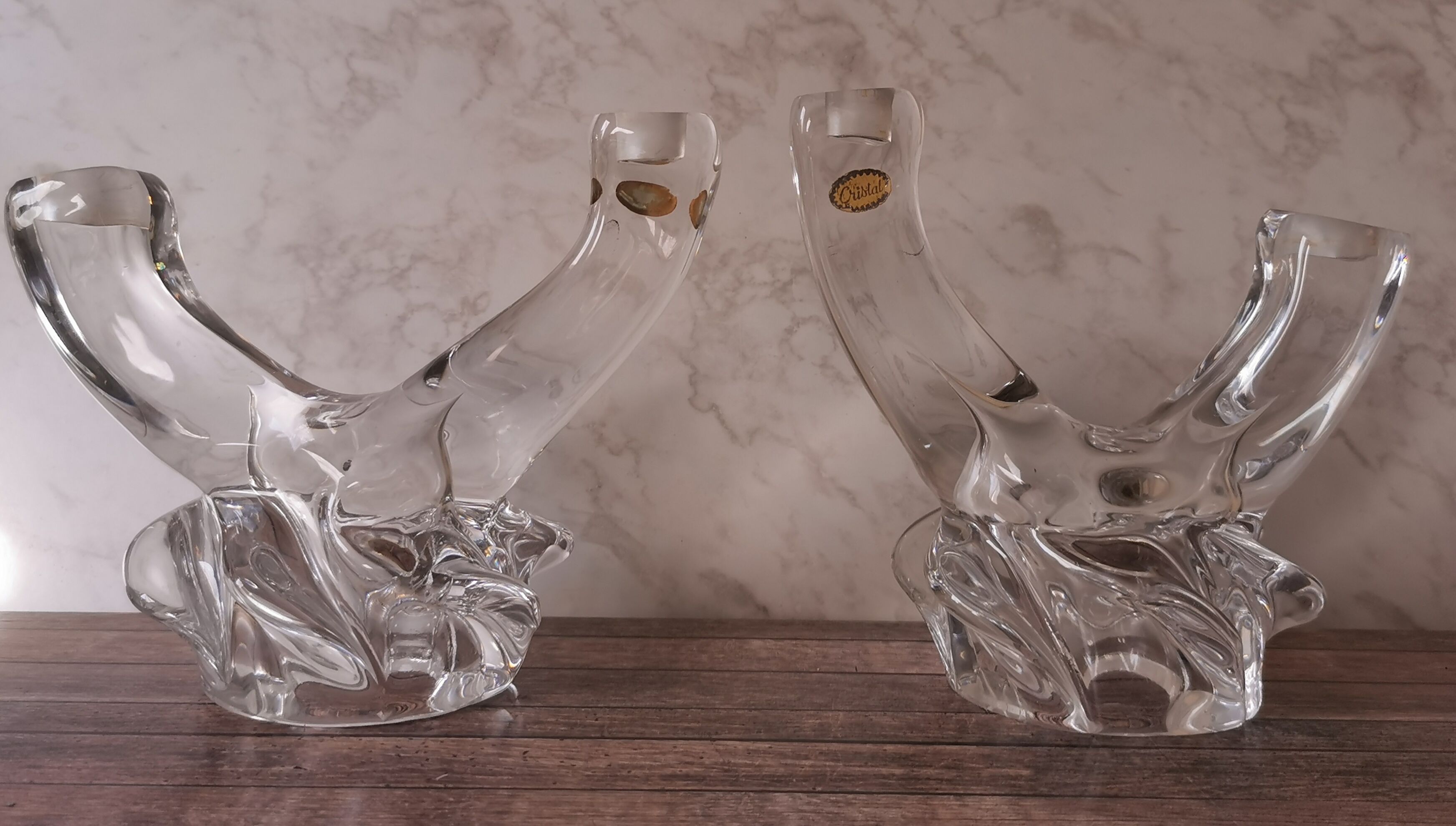 Pair of candle holders two crystal branches