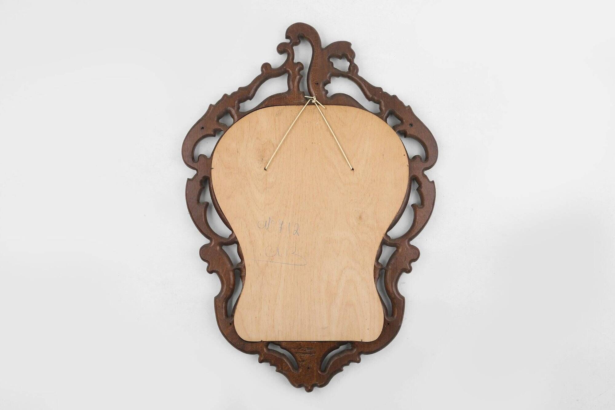 Baroque Mirror with Hand Carved Oak Ornated Frame, France 1950s