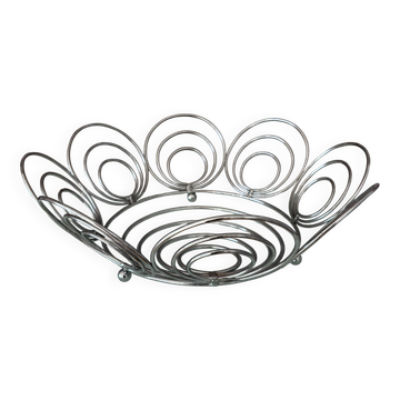 Vintage Y2K Chrome Spiral Fruit Basket – Space Age Wire Bowl