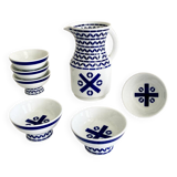 Set of six Sargadelos porcelain wine glasses and pitcher