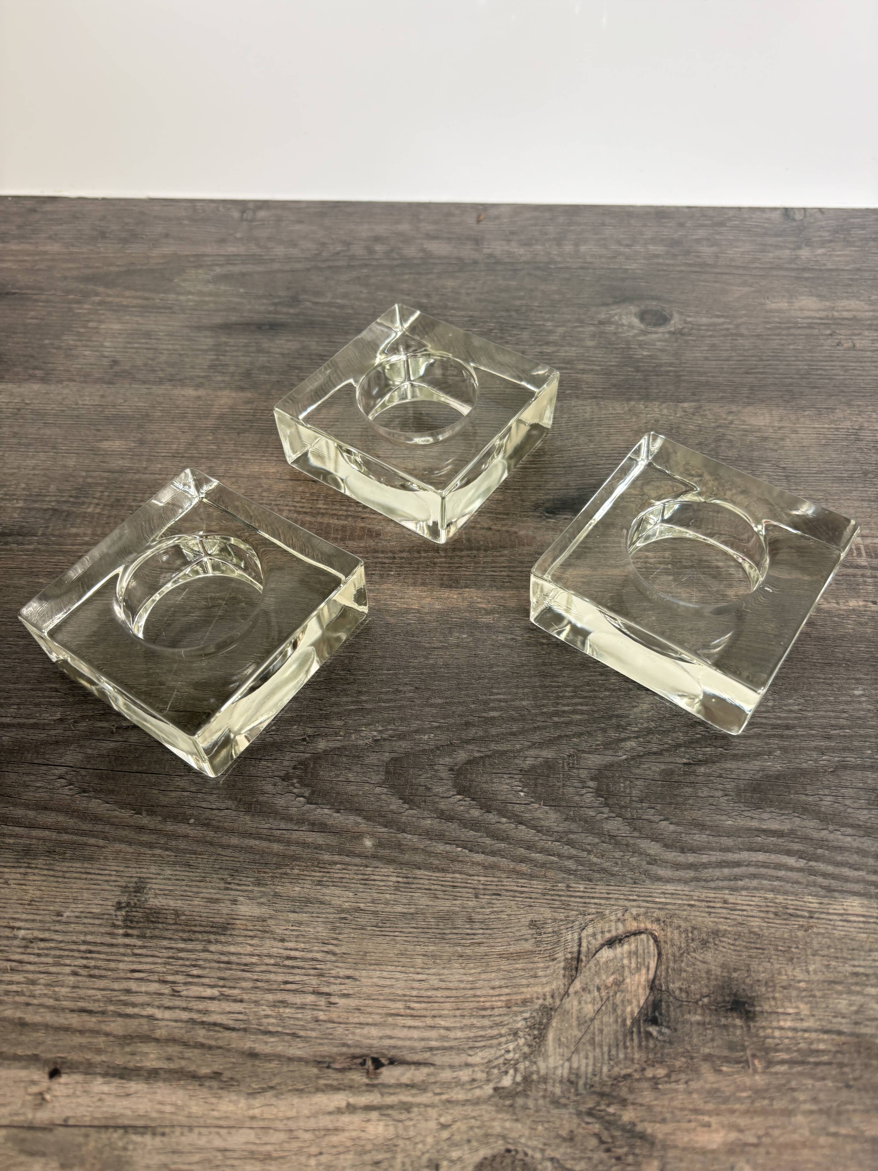 Set of 3 Cubic Glass Candle Holders