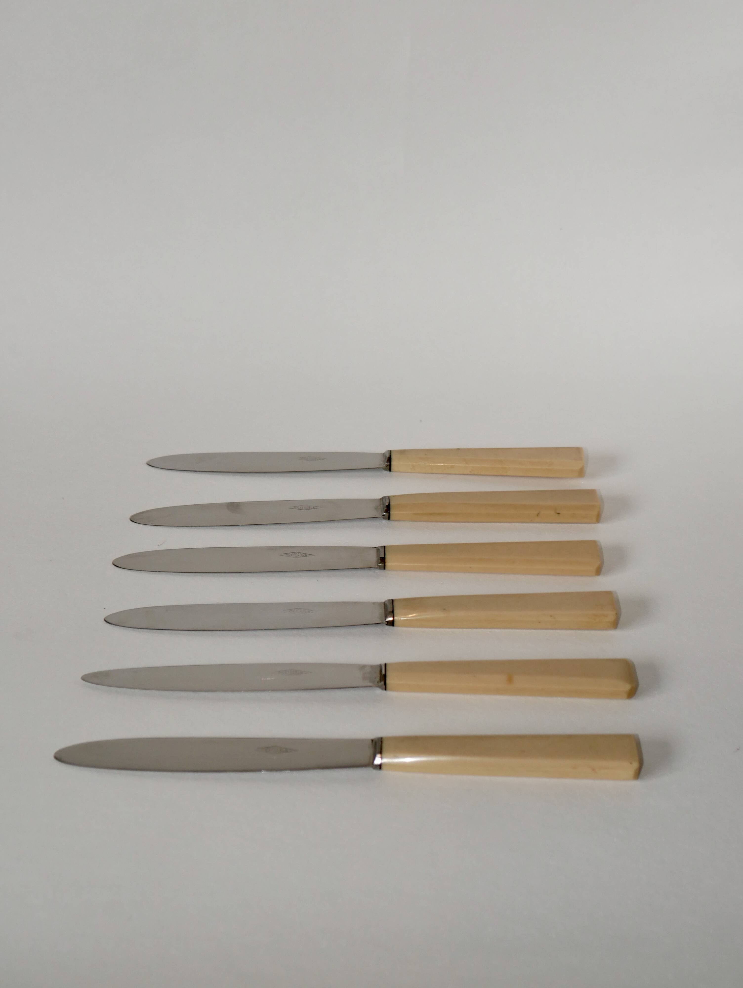 set of 6 beige bakelite knives 1960