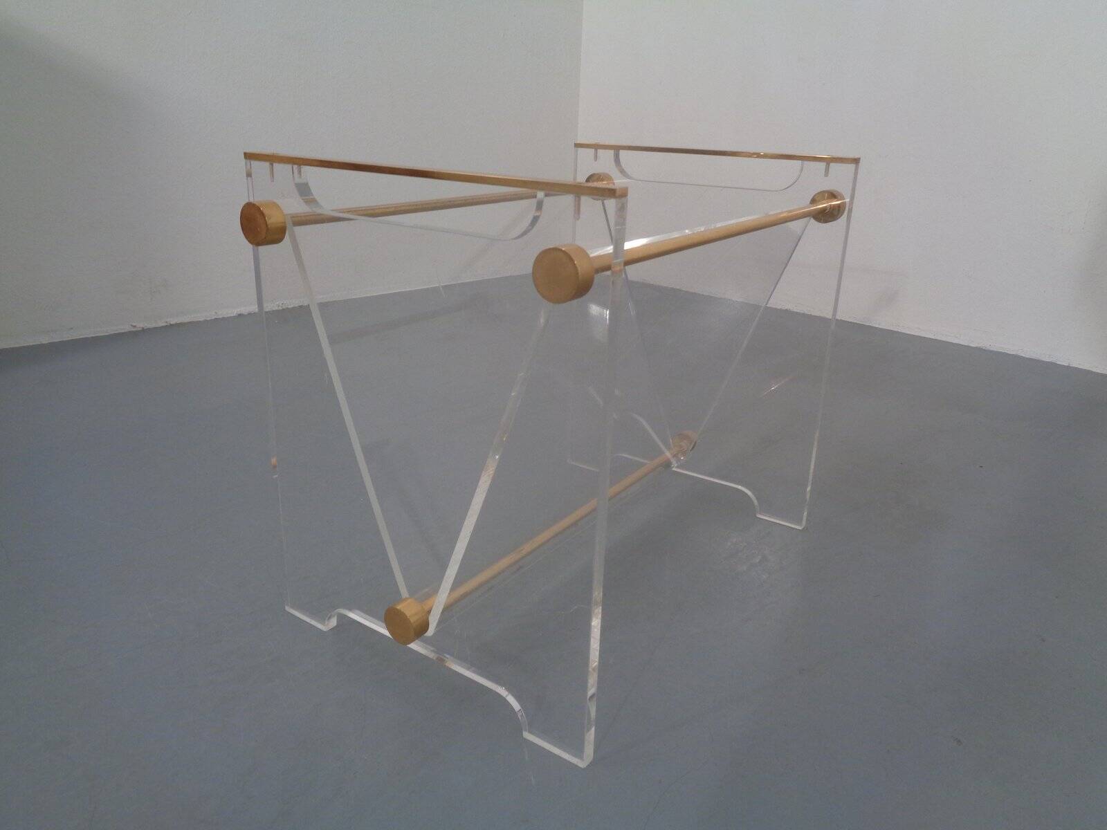 Italian acrylic glass and brass magazine rack, 1970s