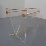 Italian acrylic glass and brass magazine rack, 1970s