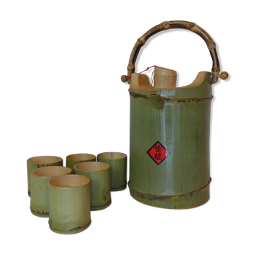 bamboo teapot service and folk art cups