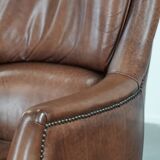 Cognac brown cow leather armchair with decorative nail finish