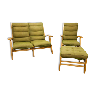 Salon Free span 1954 armchair sofa set and green feet rests
