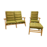 Salon Free span 1954 armchair sofa set and green feet rests