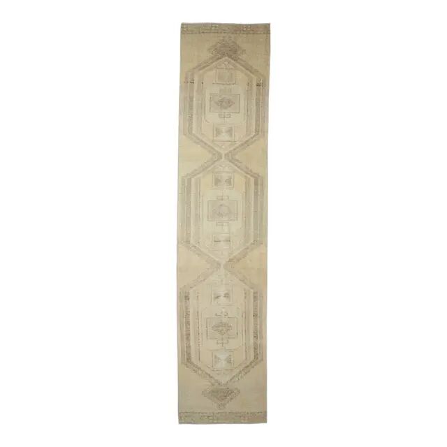 Vintage Turkish Oushak Handmade Runner 85x383