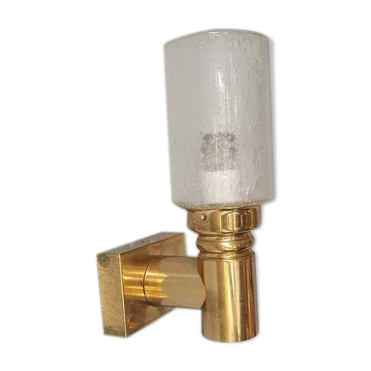 Brass applique with 1970 glass lampshade