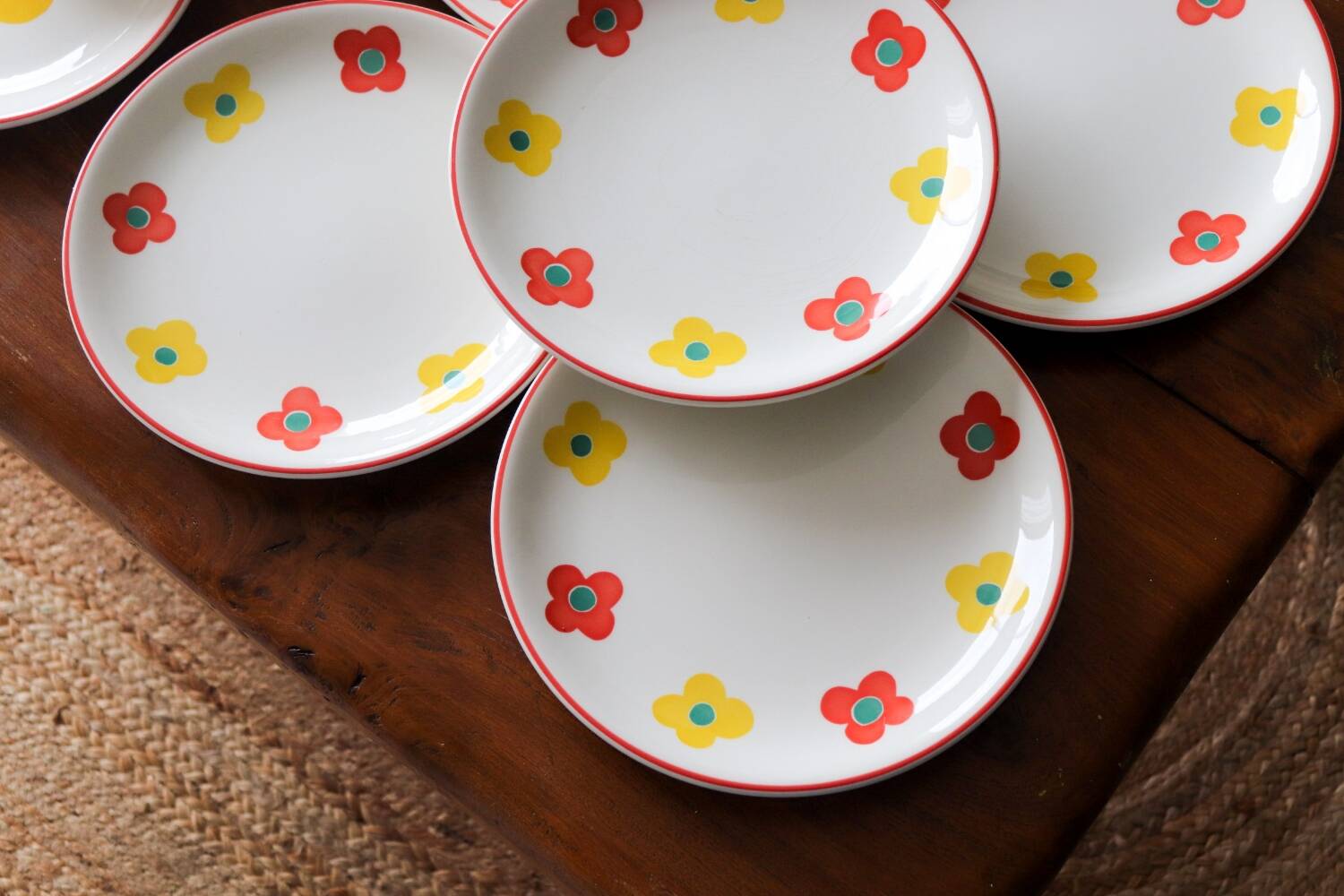 11 Yellow flower habitat plate with orange border BY PAGNOSSIN ITALY