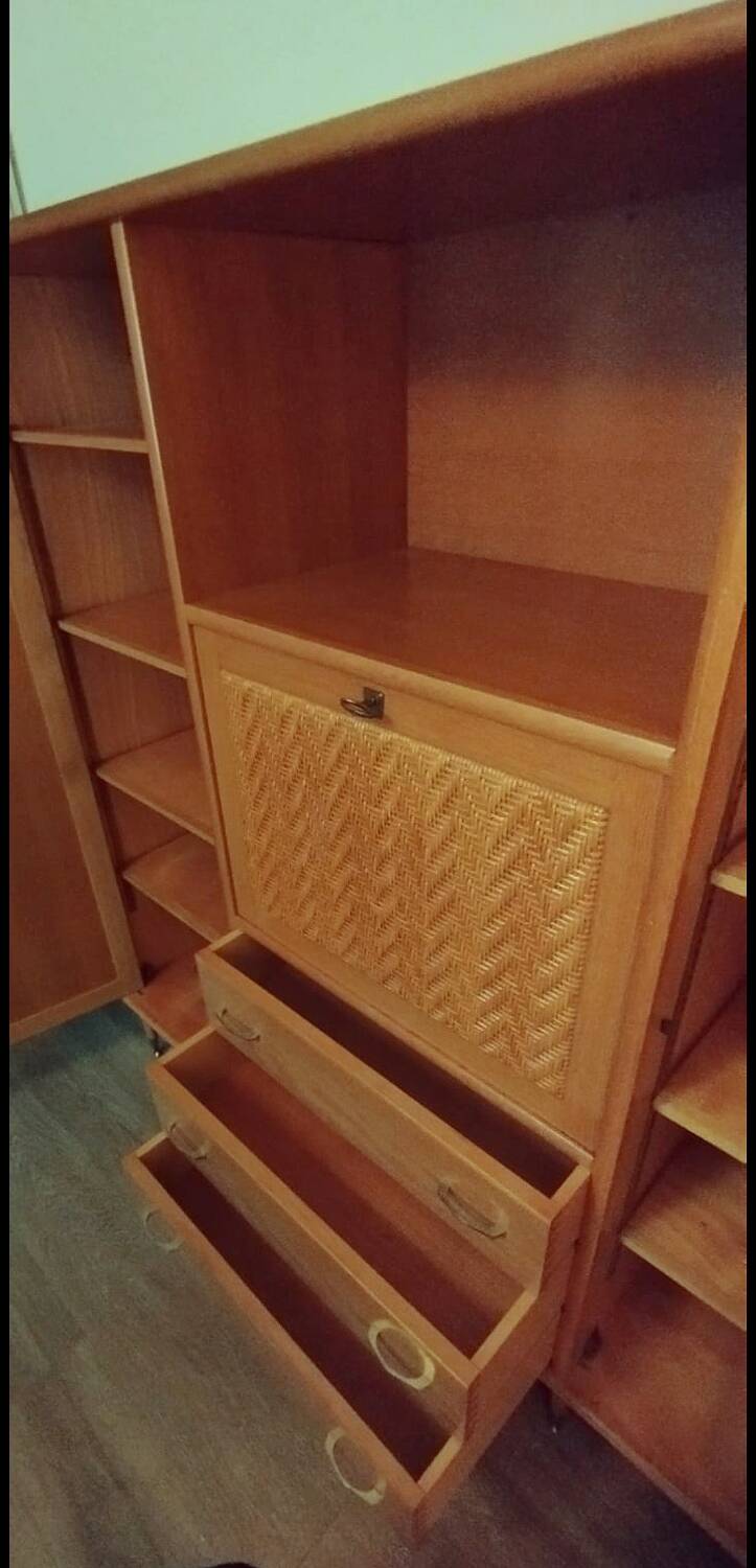 Wooden and rattan wardrobe